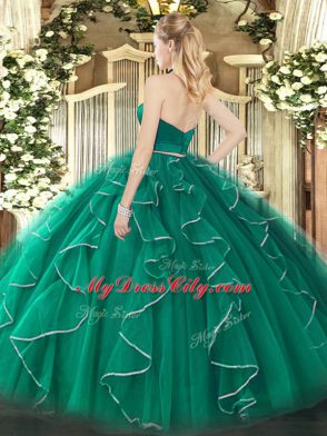 Exquisite Halter Top Sleeveless Quinceanera Dresses Floor Length Ruffles Purple Organza