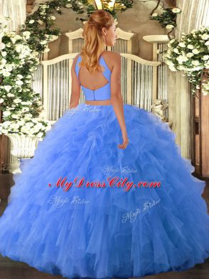 Noble Floor Length Hot Pink Ball Gown Prom Dress Halter Top Sleeveless Backless