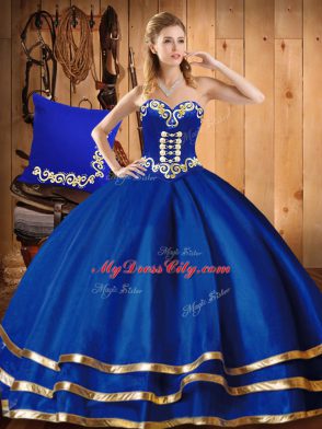 Blue Sleeveless Embroidery Floor Length Quinceanera Dress