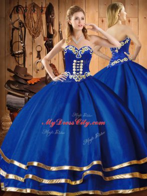 Blue Sleeveless Embroidery Floor Length Quinceanera Dress
