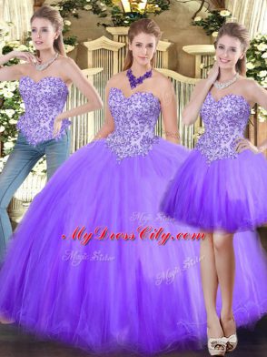 Sweetheart Sleeveless Lace Up Quinceanera Gowns Lavender Tulle