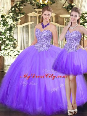 Sweetheart Sleeveless Lace Up Quinceanera Gowns Lavender Tulle