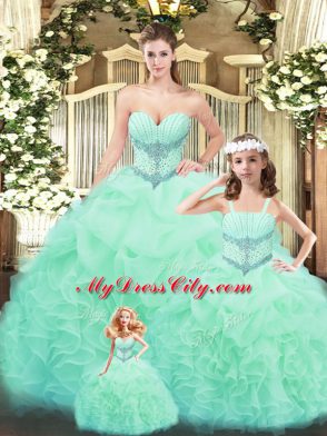 Best Selling Ball Gowns Sweet 16 Quinceanera Dress Apple Green Sweetheart Tulle Sleeveless Floor Length Lace Up