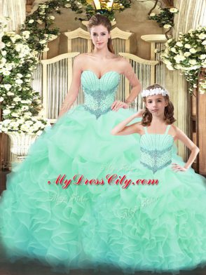 Best Selling Ball Gowns Sweet 16 Quinceanera Dress Apple Green Sweetheart Tulle Sleeveless Floor Length Lace Up