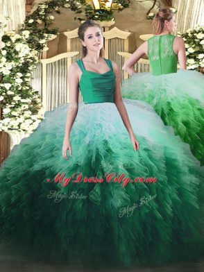 Cute Multi-color Sleeveless Floor Length Ruffles Zipper Quince Ball Gowns