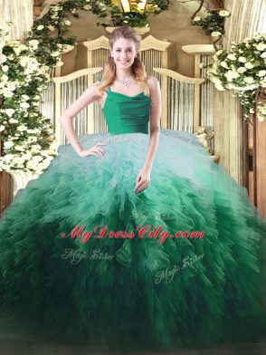 Cute Multi-color Sleeveless Floor Length Ruffles Zipper Quince Ball Gowns