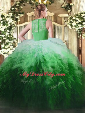 Cute Multi-color Sleeveless Floor Length Ruffles Zipper Quince Ball Gowns