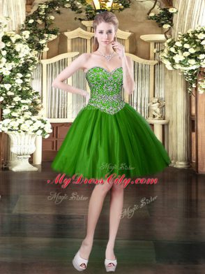 Comfortable Floor Length Dark Green 15th Birthday Dress Tulle Sleeveless Beading