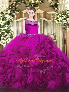 Fitting Fabric With Rolling Flowers Sleeveless 15th Birthday Dress and Beading