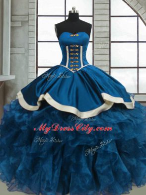 Beading and Ruffles Vestidos de Quinceanera Blue Lace Up Sleeveless Floor Length