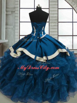 Beading and Ruffles Vestidos de Quinceanera Blue Lace Up Sleeveless Floor Length
