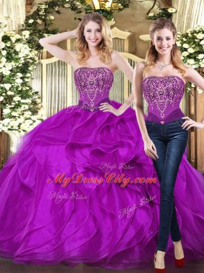 Sleeveless Beading and Ruffles Lace Up Vestidos de Quinceanera