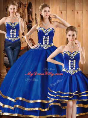 Sweetheart Sleeveless Lace Up Quinceanera Dresses Blue Satin and Tulle