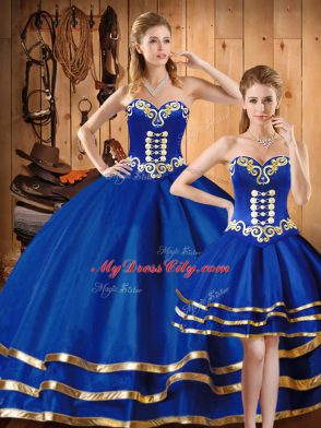 Sweetheart Sleeveless Lace Up Quinceanera Dresses Blue Satin and Tulle