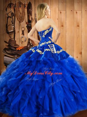 Amazing Sweetheart Sleeveless 15 Quinceanera Dress Floor Length Embroidery and Ruffles Turquoise Satin and Organza