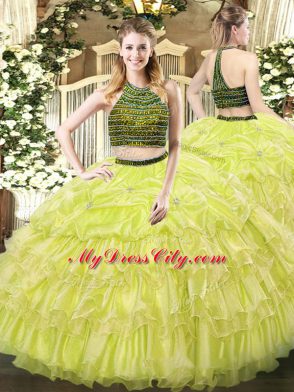 Sleeveless Beading and Ruffled Layers Zipper 15 Quinceanera Dress