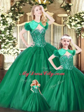 Ball Gowns Sweet 16 Quinceanera Dress Green Sweetheart Tulle Sleeveless Floor Length Lace Up