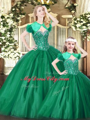 Ball Gowns Sweet 16 Quinceanera Dress Green Sweetheart Tulle Sleeveless Floor Length Lace Up
