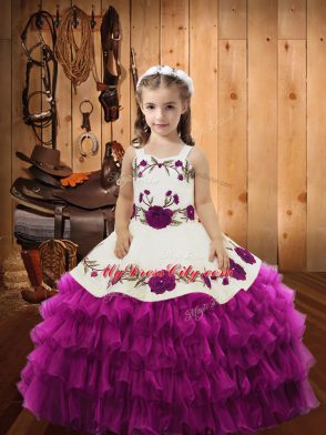 Wonderful Floor Length Ball Gowns Sleeveless Fuchsia Little Girls Pageant Dress Wholesale Lace Up