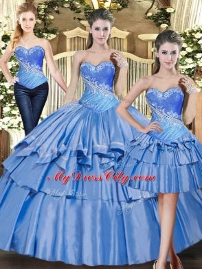 Tulle Sleeveless Floor Length Quinceanera Dress and Beading and Ruffled Layers