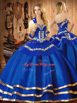 Nice Blue Lace Up Sweetheart Embroidery Quince Ball Gowns Organza Sleeveless