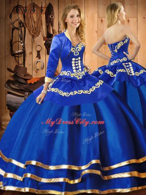 Nice Blue Lace Up Sweetheart Embroidery Quince Ball Gowns Organza Sleeveless