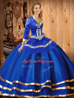Nice Blue Lace Up Sweetheart Embroidery Quince Ball Gowns Organza Sleeveless