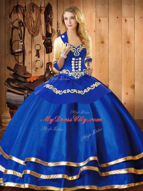 Nice Blue Lace Up Sweetheart Embroidery Quince Ball Gowns Organza Sleeveless