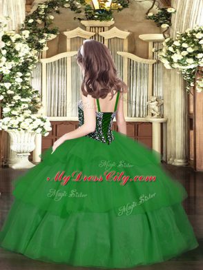 Classical Turquoise Lace Up Little Girls Pageant Dress Wholesale Beading and Ruffled Layers Sleeveless Floor Length