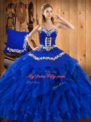 Sleeveless Embroidery and Ruffles Lace Up Quince Ball Gowns