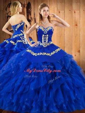 Sleeveless Embroidery and Ruffles Lace Up Quince Ball Gowns