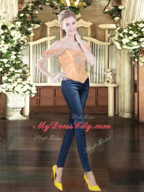 Designer Off The Shoulder Sleeveless Sweet 16 Quinceanera Dress Floor Length Beading Orange Red Tulle