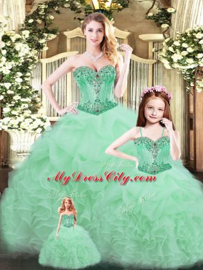 Amazing Apple Green Sweetheart Neckline Beading and Ruffles Ball Gown Prom Dress Sleeveless Lace Up