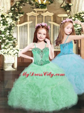 Amazing Apple Green Sweetheart Neckline Beading and Ruffles Ball Gown Prom Dress Sleeveless Lace Up