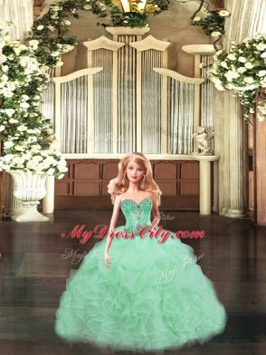 Amazing Apple Green Sweetheart Neckline Beading and Ruffles Ball Gown Prom Dress Sleeveless Lace Up