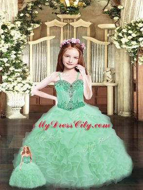 Amazing Apple Green Sweetheart Neckline Beading and Ruffles Ball Gown Prom Dress Sleeveless Lace Up