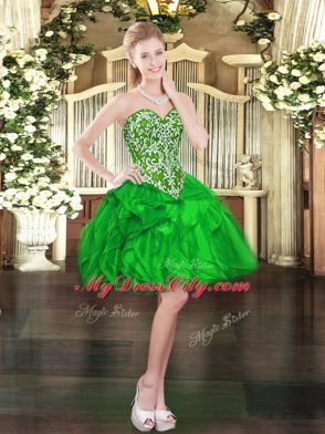 Green Sleeveless Beading and Ruffles Floor Length 15th Birthday Dress