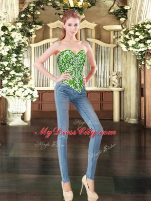 Green Sleeveless Beading and Ruffles Floor Length 15th Birthday Dress