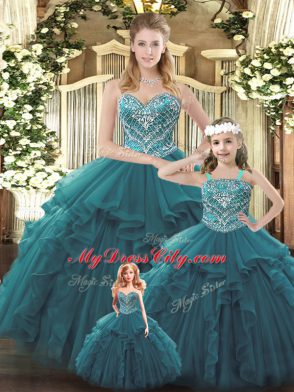 Sleeveless Beading and Ruffles Lace Up Ball Gown Prom Dress