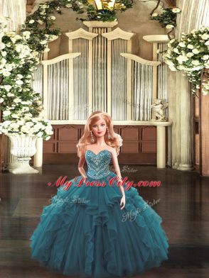 Sleeveless Beading and Ruffles Lace Up Ball Gown Prom Dress