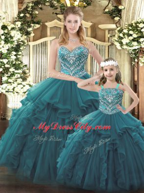 Sleeveless Beading and Ruffles Lace Up Ball Gown Prom Dress