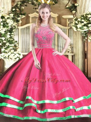 Hot Sale Sleeveless Zipper Floor Length Beading 15 Quinceanera Dress