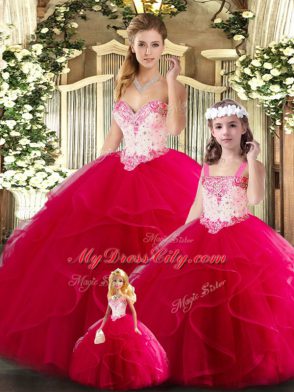 Adorable Sleeveless Beading and Ruffles Lace Up Quinceanera Dresses