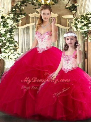 Adorable Sleeveless Beading and Ruffles Lace Up Quinceanera Dresses