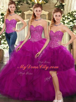 Flirting Organza Sleeveless Floor Length Sweet 16 Quinceanera Dress and Beading and Ruffles