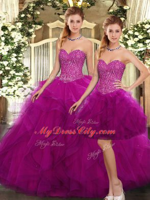 Flirting Organza Sleeveless Floor Length Sweet 16 Quinceanera Dress and Beading and Ruffles