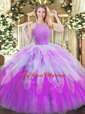 Multi-color Sleeveless Floor Length Beading and Ruffles Zipper Sweet 16 Dresses