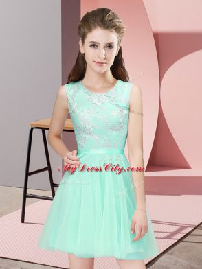 Traditional A-line Bridesmaid Dresses Apple Green Scoop Tulle Sleeveless Mini Length Side Zipper