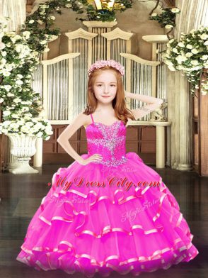 Dramatic Organza Sleeveless Floor Length Little Girl Pageant Dress and Beading and Ruffled Layers
