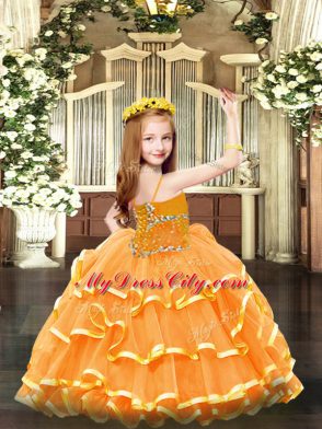 Dramatic Organza Sleeveless Floor Length Little Girl Pageant Dress and Beading and Ruffled Layers